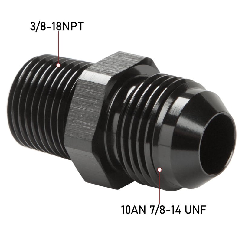 Podavelle 10AN Male Flare to 3/8 NPT Pipe Fitting Adapter Connector Union Straight Aluminum Black - Image 2